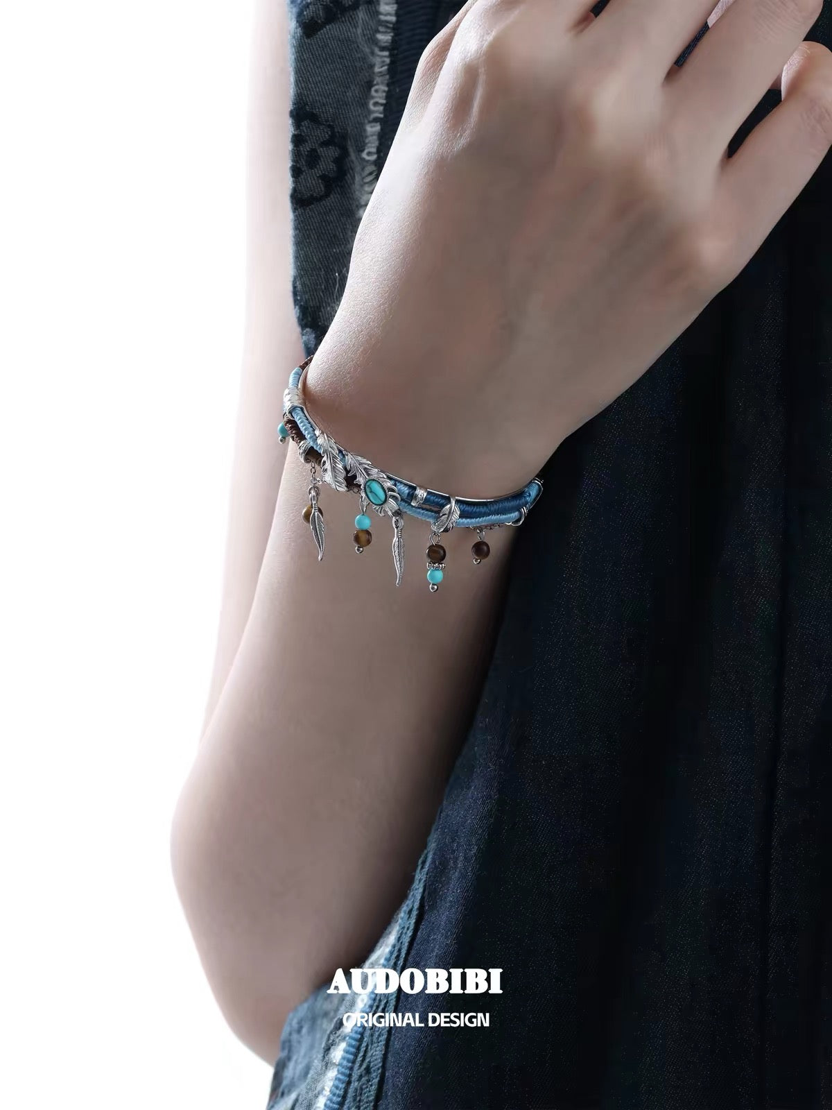 Plume Collection 18K Platinum Plating Hand-braided Cord Tibet Style Bangle