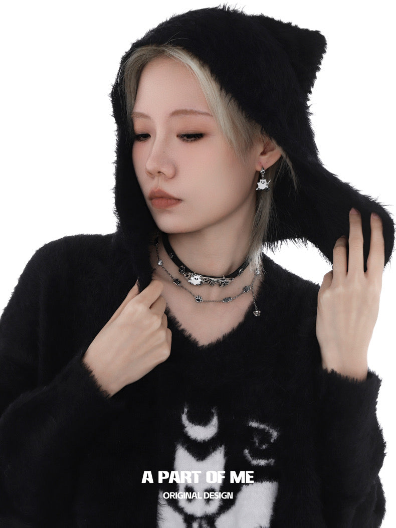 Ghost Kitten 18K Platinum Plating Cat Choker & Necklace