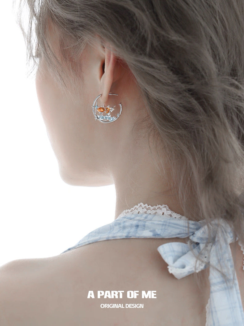 Dreamcore Goldfish 18K Platinum Plating Half Hoop Earrings