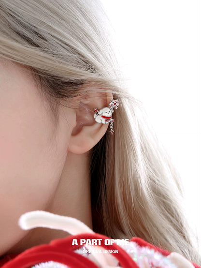 Happy New Year 18K Platinum Plating Black Cat & White Dog under the Firework Ear Cuffs