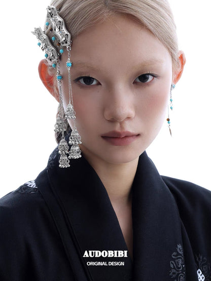 Plume Collection 18K Platinum Plated Tibet Style Hair Clip (Detachable Tassel)