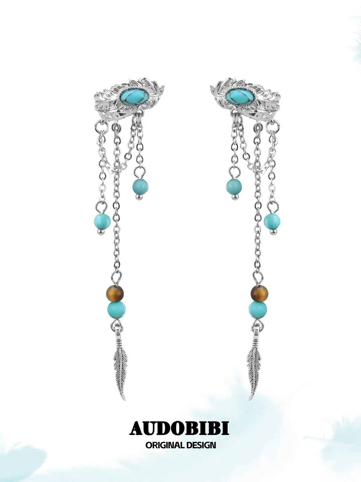 Plume Collection 18K Platinum Plating Turquoise Feather Earcuffs