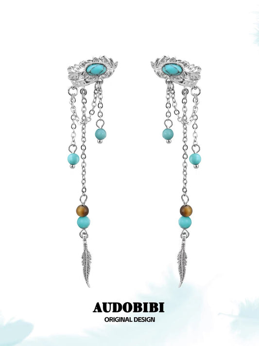 Plume Collection 18K Platinum Plating Turquoise Feather Earcuffs