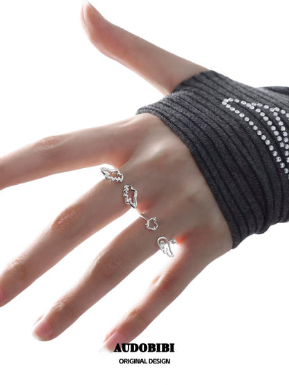 Judgement Angel S925 Sterling Silver Heart & Wings Rings
