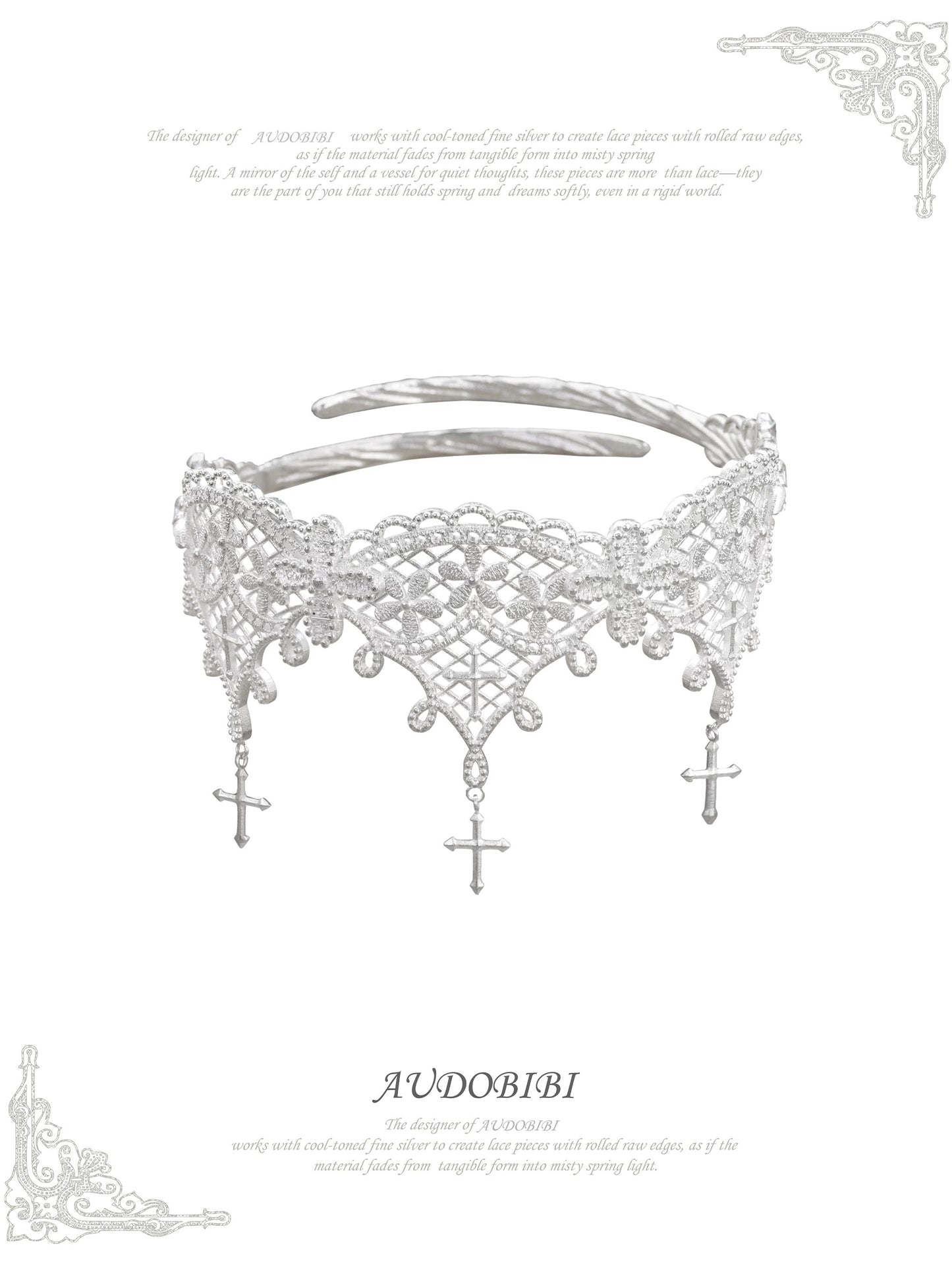Dreaming in Lace 18K Platinum Plating Lace & Cross Arm Cuff