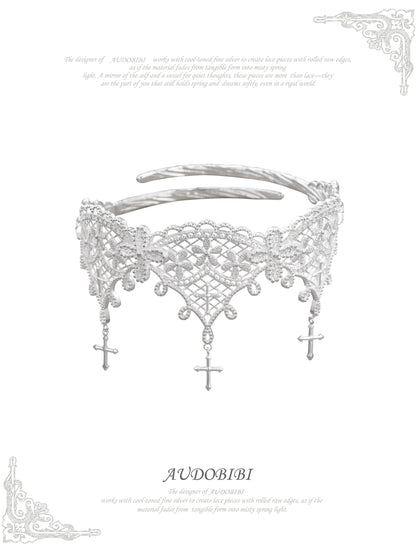 Dreaming in Lace 18K Platinum Plating Lace & Cross Arm Cuff