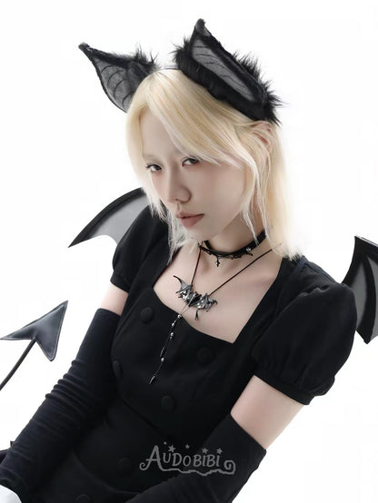 Little Devil Black Gold Plating Bat Wings Necklace