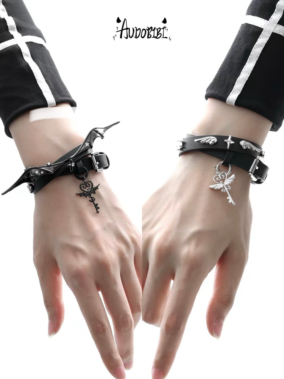 Little Devil 18K Platinum Plating Black Leather Choker (can be used as bracelet)