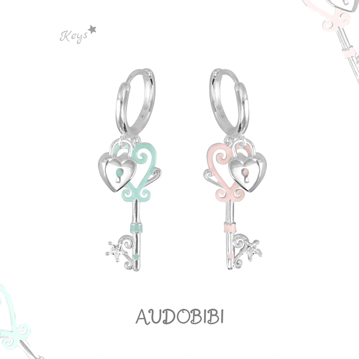 The Hidden Gate 18K Platinum Plating Lock & Key Huggie Earrings