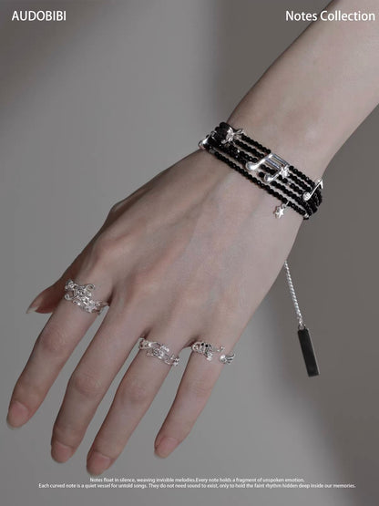 Melody Etude S925 Sterling Silver Sheet Music Couple Ring