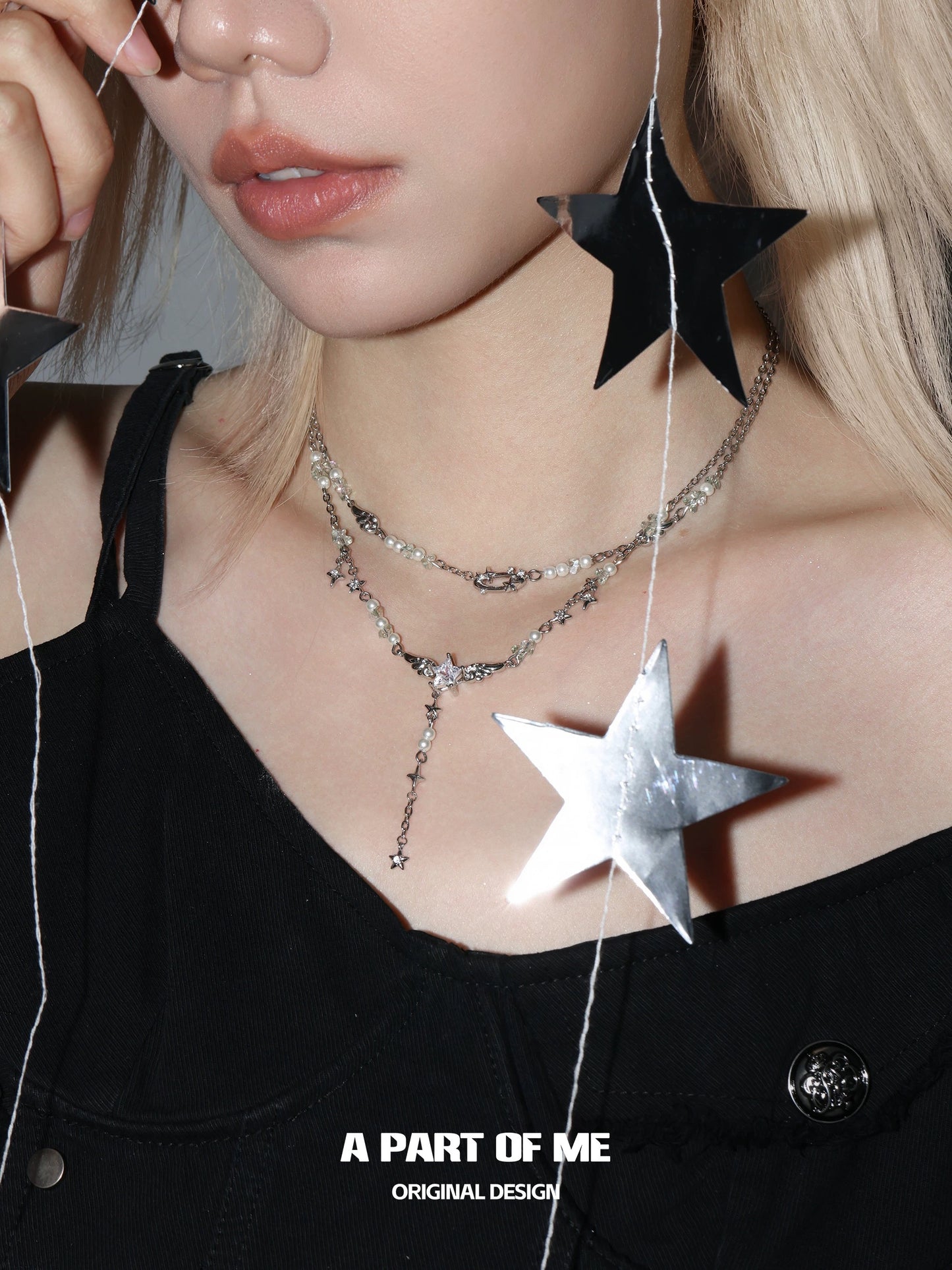 Angel Wings & Halo 18K Platinum Plating Pearl Stack Necklace