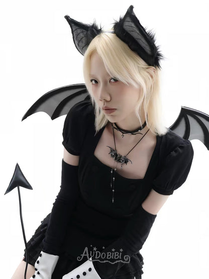 Little Devil Black Gold Plating Bat Wings Necklace