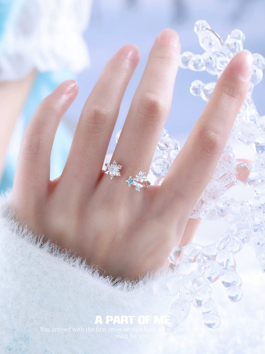 Snowflakes S925 Sterling Silver Adjustable Ring