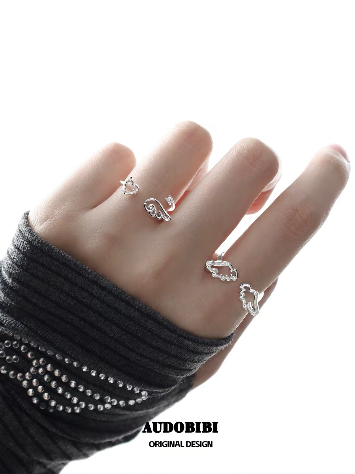 Judgement Angel S925 Sterling Silver Heart & Wings Rings