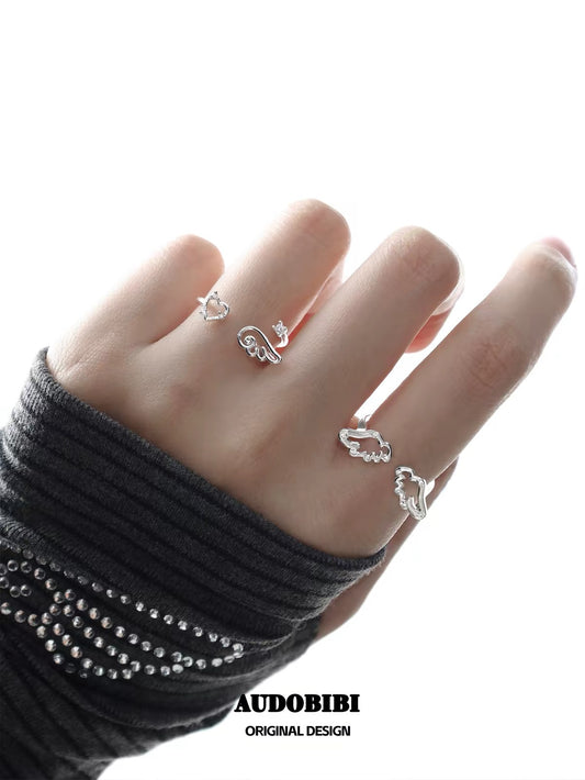Judgement Angel S925 Sterling Silver Heart & Wings Rings