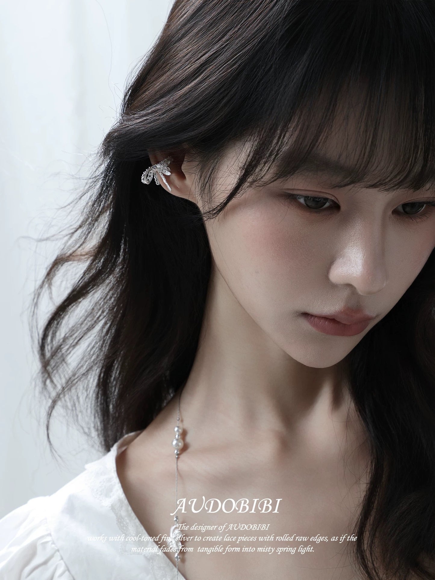 Dreaming in Lace 18K Platinum Plating Lace Ribbon Earcuffs