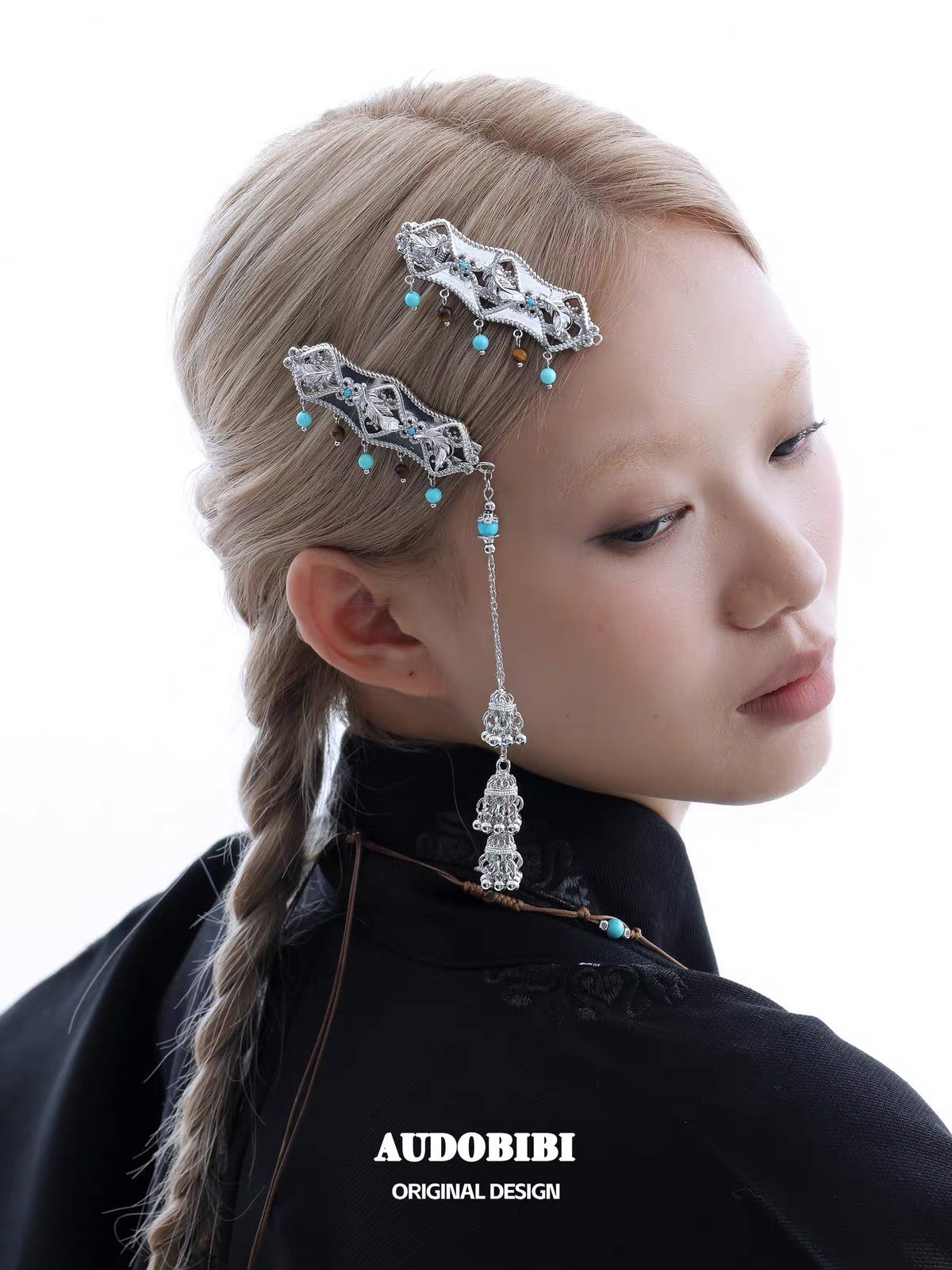 Plume Collection 18K Platinum Plated Tibet Style Hair Clip (Detachable Tassel)
