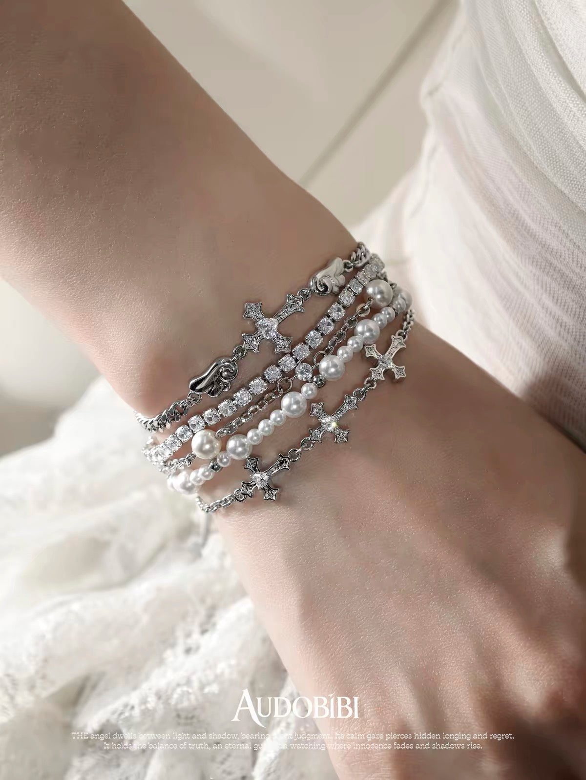 Judgement Angel 18K Platinum Plating Cross Stack Slider Bracelet