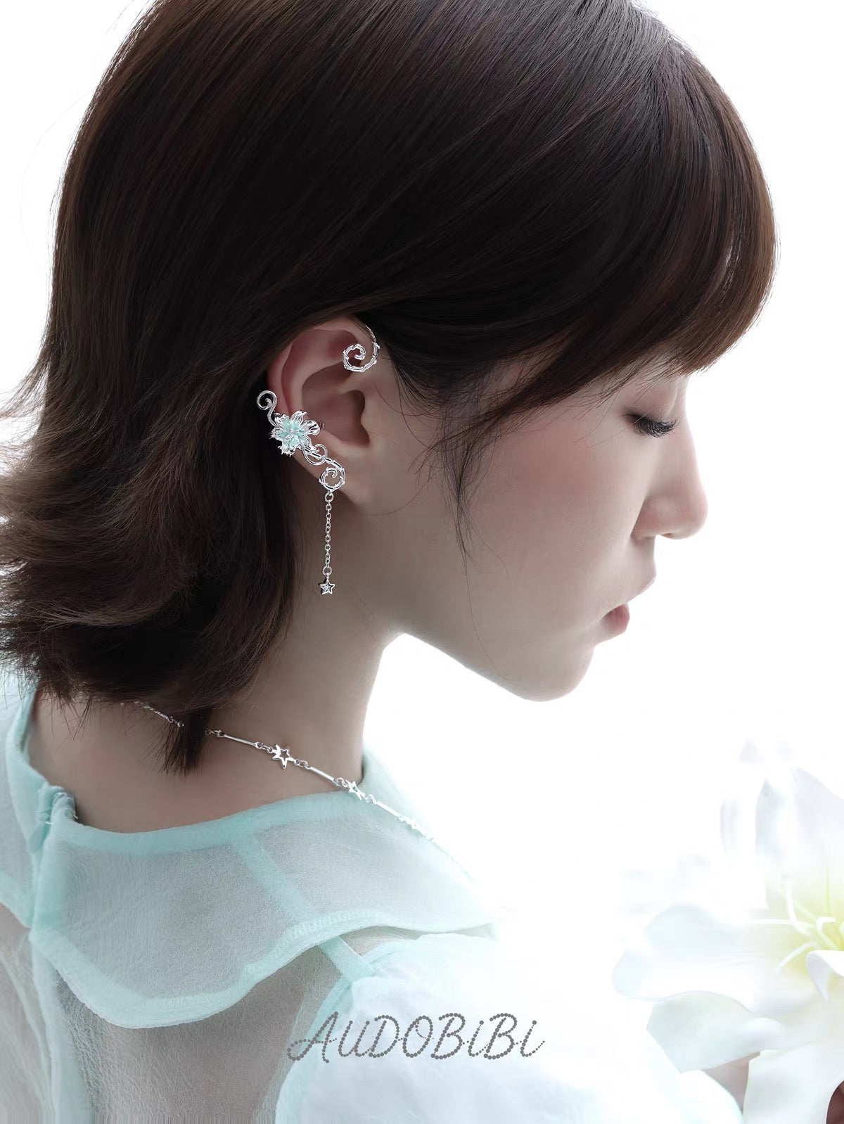 Dreamcore Lily 18K Platinum Plating Vine Asymmetry Ear Wraps