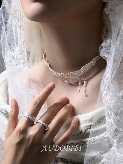 Dreaming in Lace 18K Platinum Plating Rose Glass Beads Choker