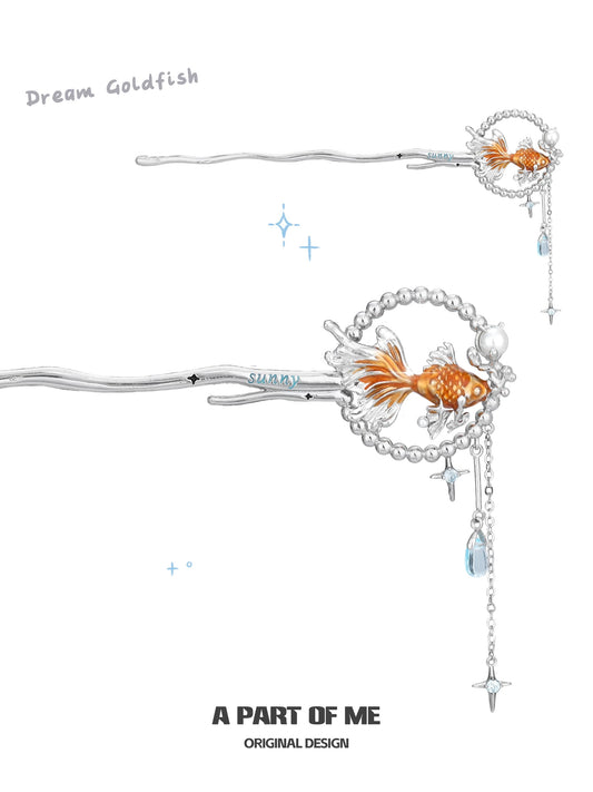 Dreamcore Goldfish 18K Platinum Plating Tassel Hairpin