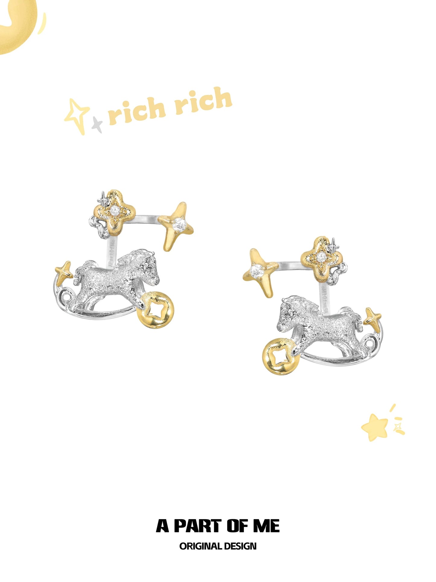 Year of the Horse 18K Platinum Plating Detachable Earrings