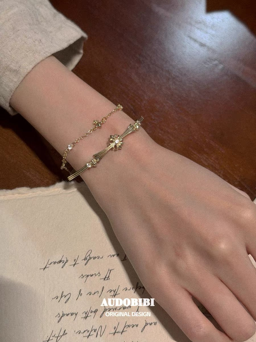 Champagne Gold Iris Gold-plated Double-layered Slider Bracelet