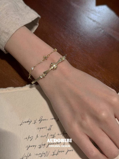 Champagne Gold Iris Gold-plated Double-layered Slider Bracelet