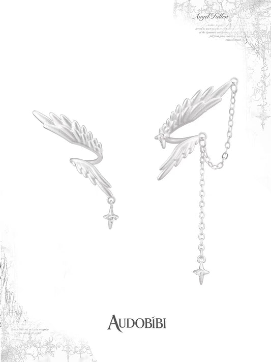 Angel Fallen 18K Platinum Plating Angel Feather Asymmetrical Earrings