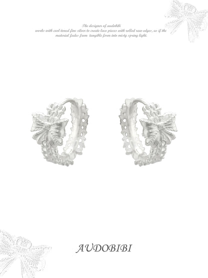 Dreaming in Lace 18K Platinum Plating Bow Huggie Earrings