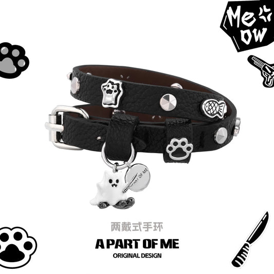 Ghost Kitten 18K Platinum Plating Leather Bracelet