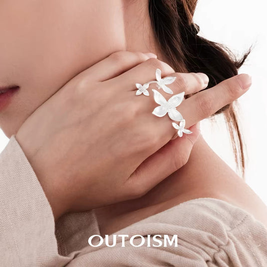 Cornus Kousa Silver-plated Finger Blossoming Twin Rings