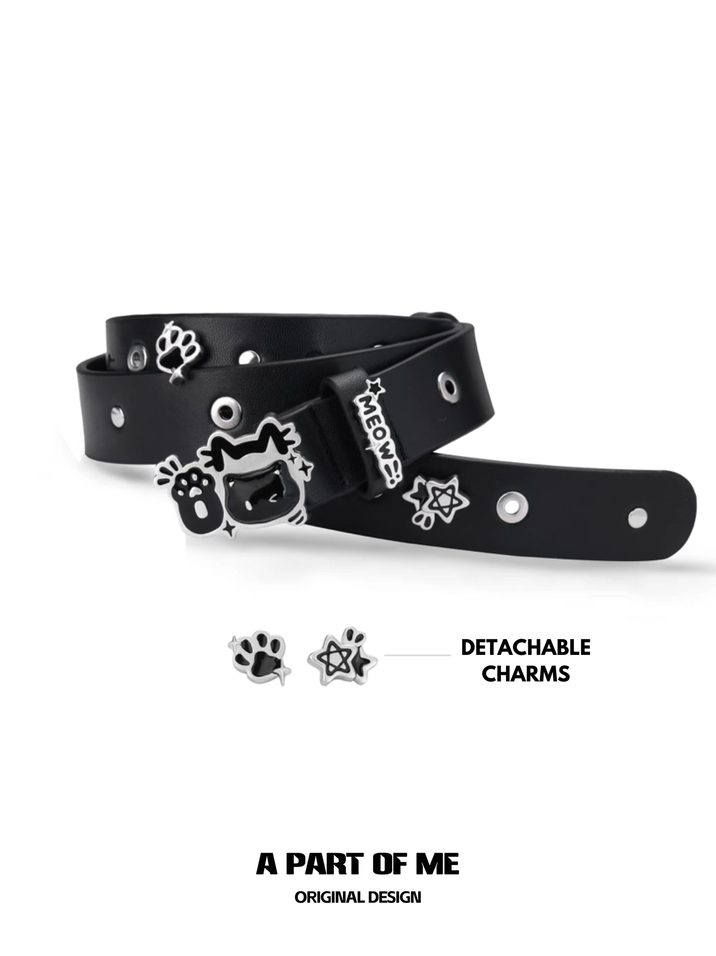 Black Cat Leather Belt (2 detachable charms included)