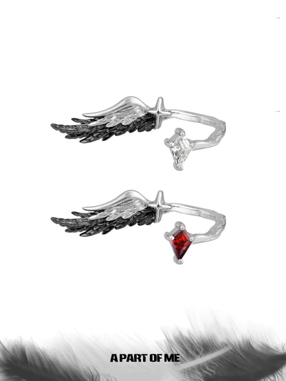 A Love Story Between a Dove & a Crow S925 Sterling Silver Feather Adjustable Rings