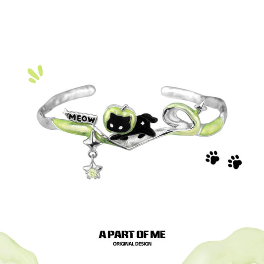 Apple Cat 18K Platinum Plating Black Cat & Green Apple Bangle