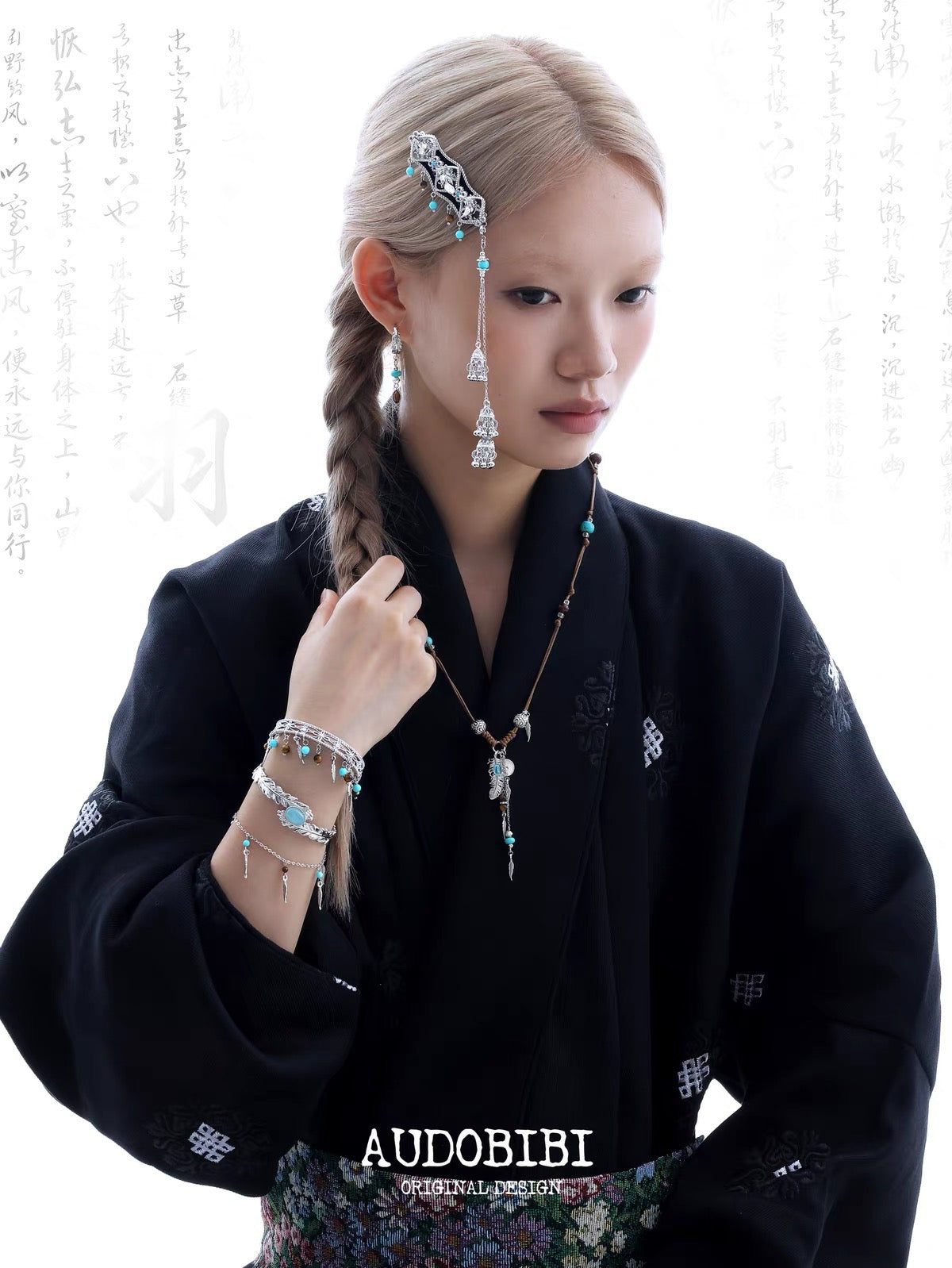 Plume Collection 18K Platinum Plated Tibet Style Hair Clip (Detachable Tassel)