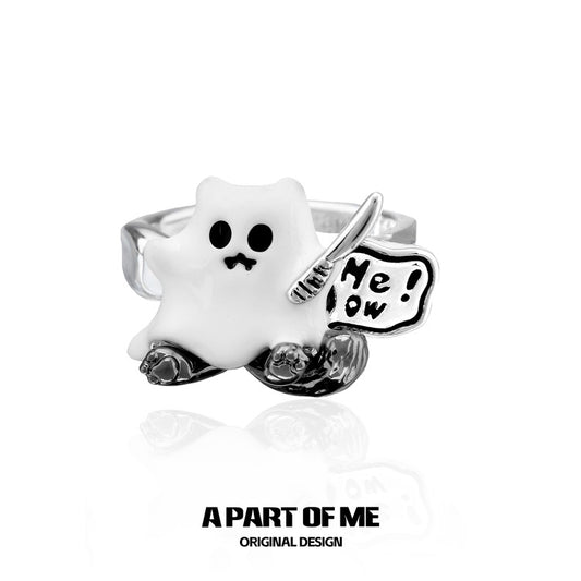 Ghost Kitten 18K Platinum Plating Cat Rings