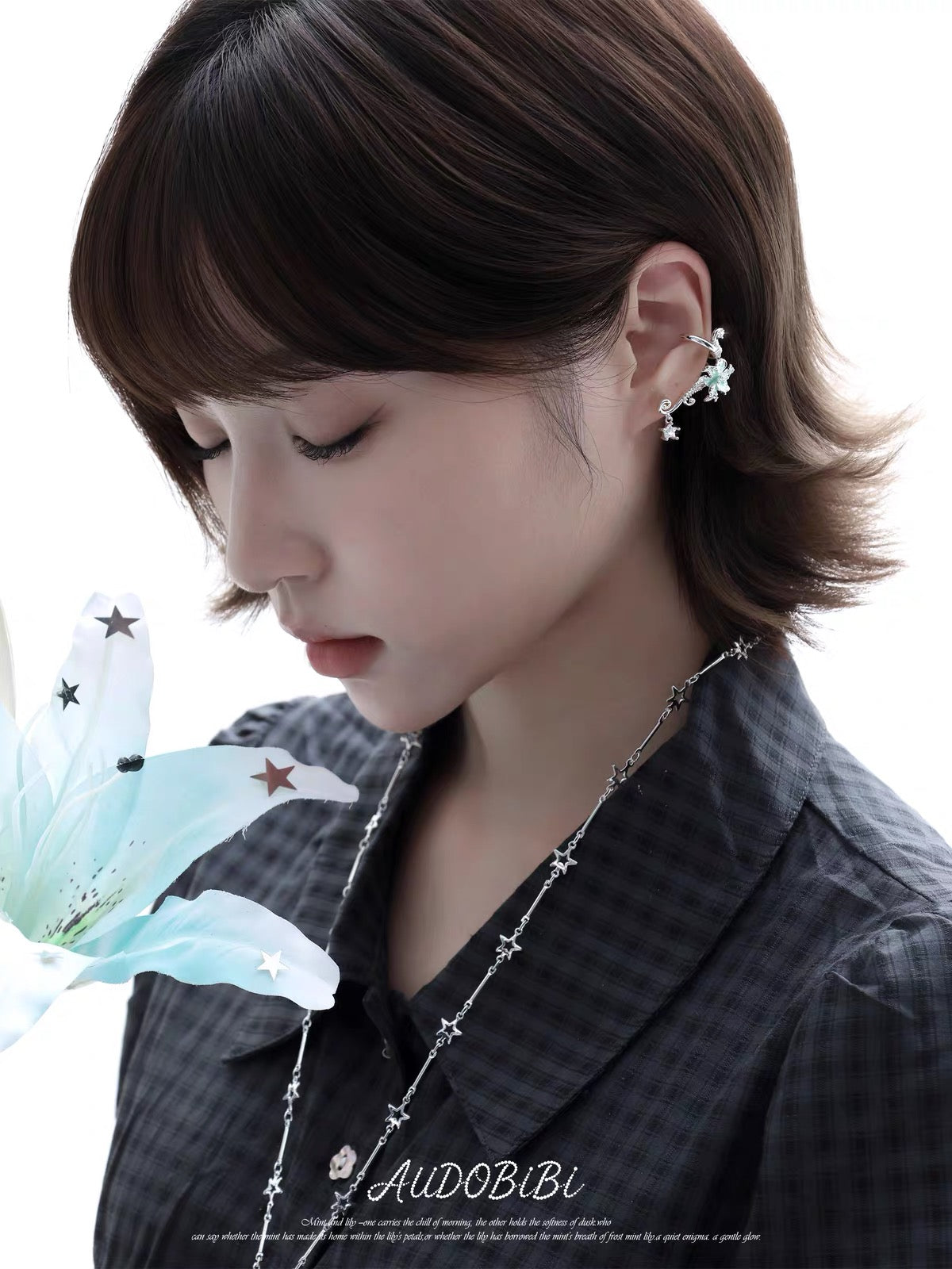 Dreamcore Lily 18K Platinum Plating Vine & Star Ear Cuffs