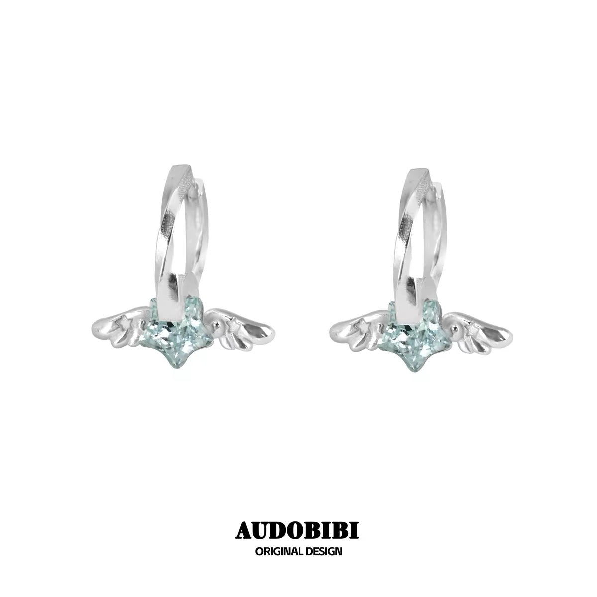 Judgement Angel 18K Platinum Plating Winged Star Huggie Earrings