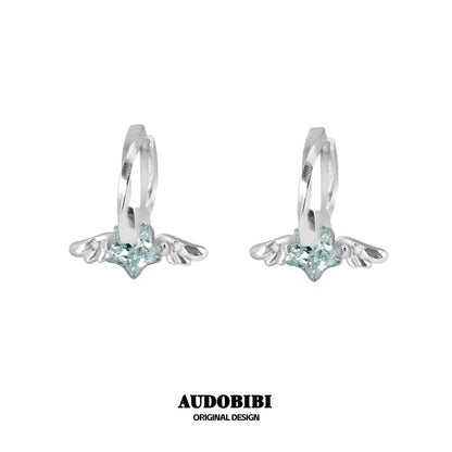 Judgement Angel 18K Platinum Plating Winged Star Huggie Earrings