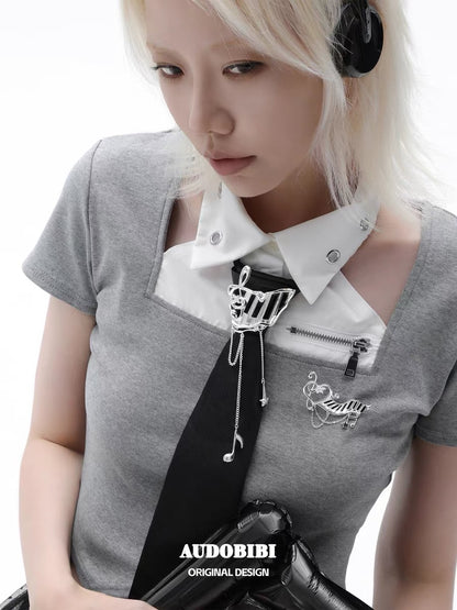 Melody Etude Platinum Plating Piano Keys Brooch