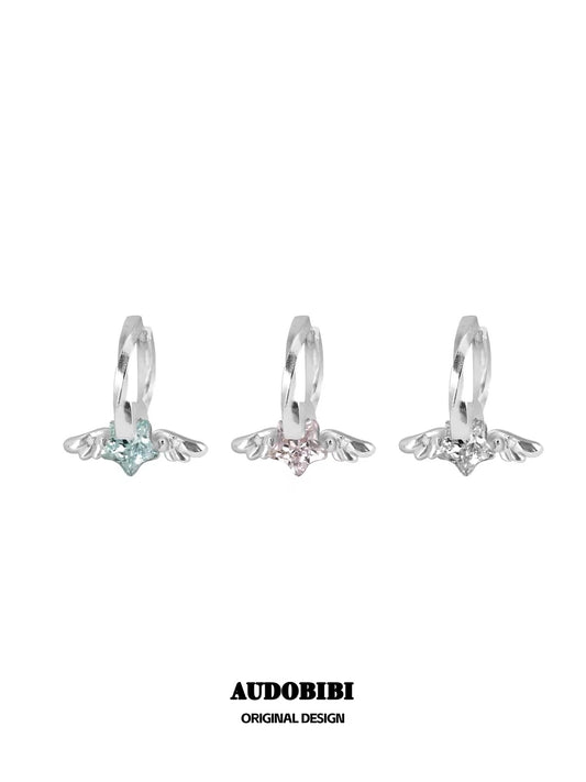 Judgement Angel 18K Platinum Plating Winged Star Huggie Earrings