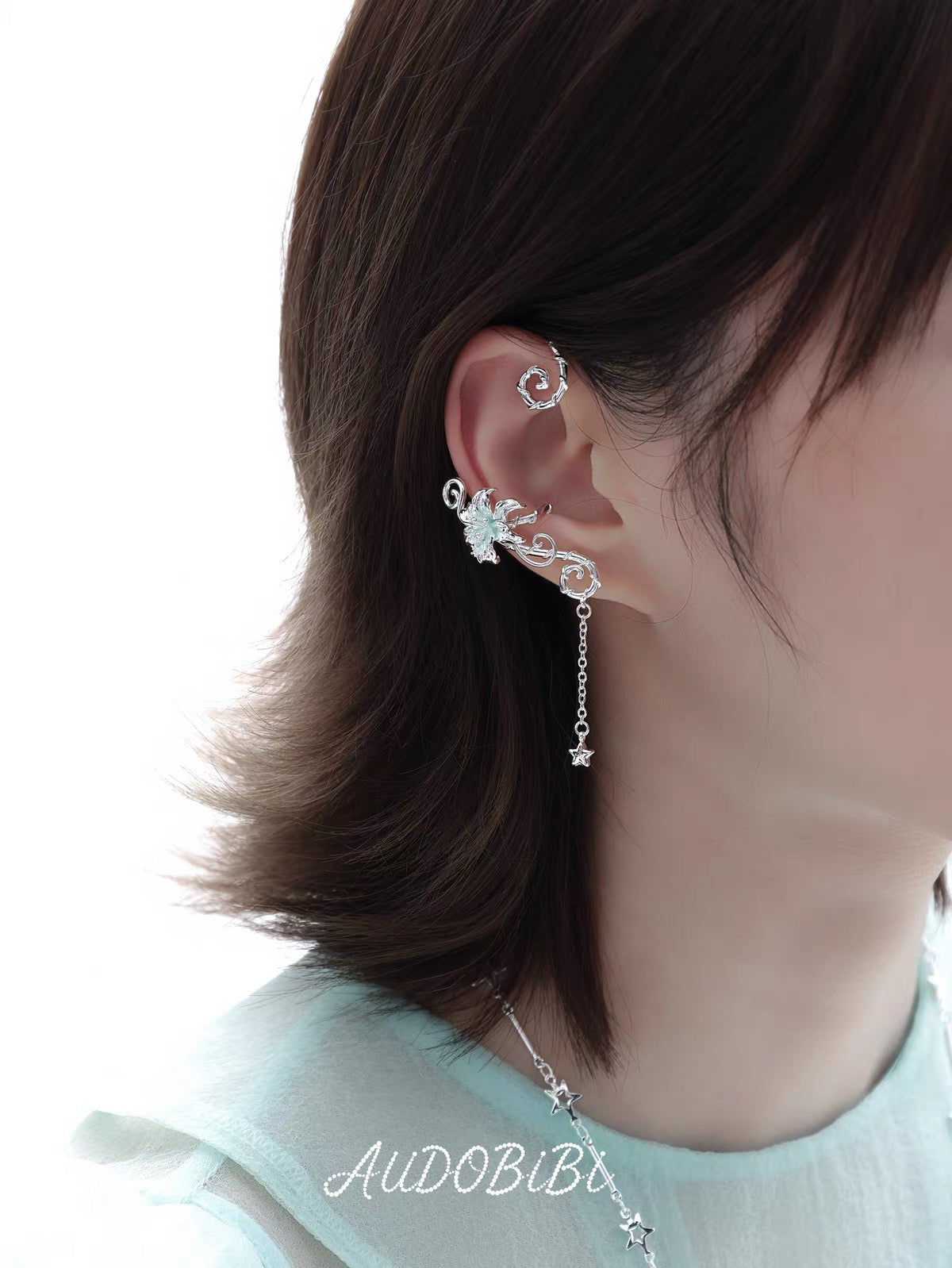 Dreamcore Lily 18K Platinum Plating Vine Asymmetry Ear Wraps