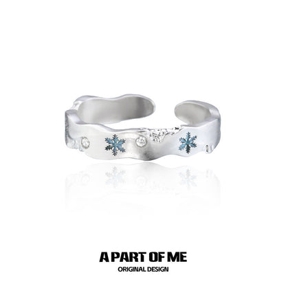 Blue Snowflake S925 Sterling Silver Christmas Couple Rings