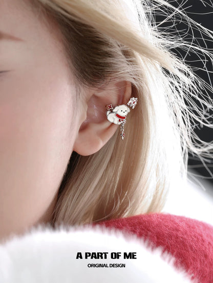 Happy New Year 18K Platinum Plating Black Cat & White Dog under the Firework Ear Cuffs