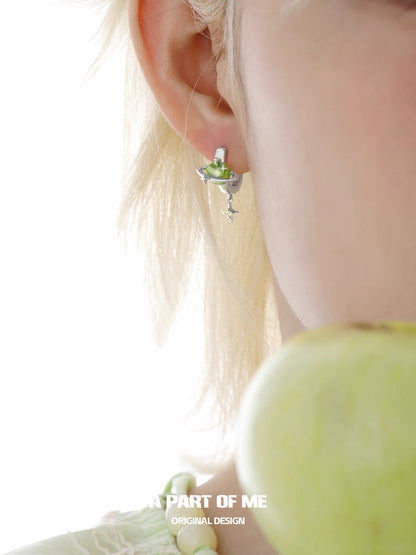 Green Apple Flavor Summer 18K Platinum Plating Apple Planet Huggies Earrings