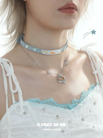 Dreamcore Goldfish 18K Platinum Plating Leather Choker