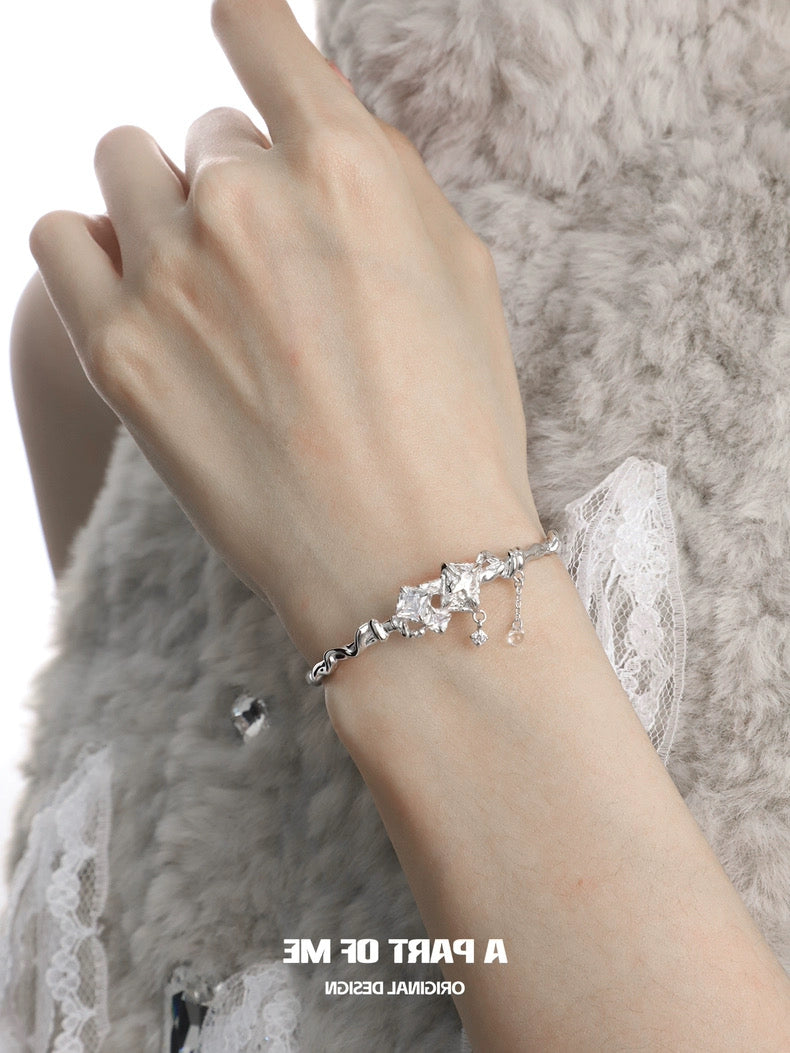 Angled Series S925 Sterling Silver Zirconia Stone Bangle
