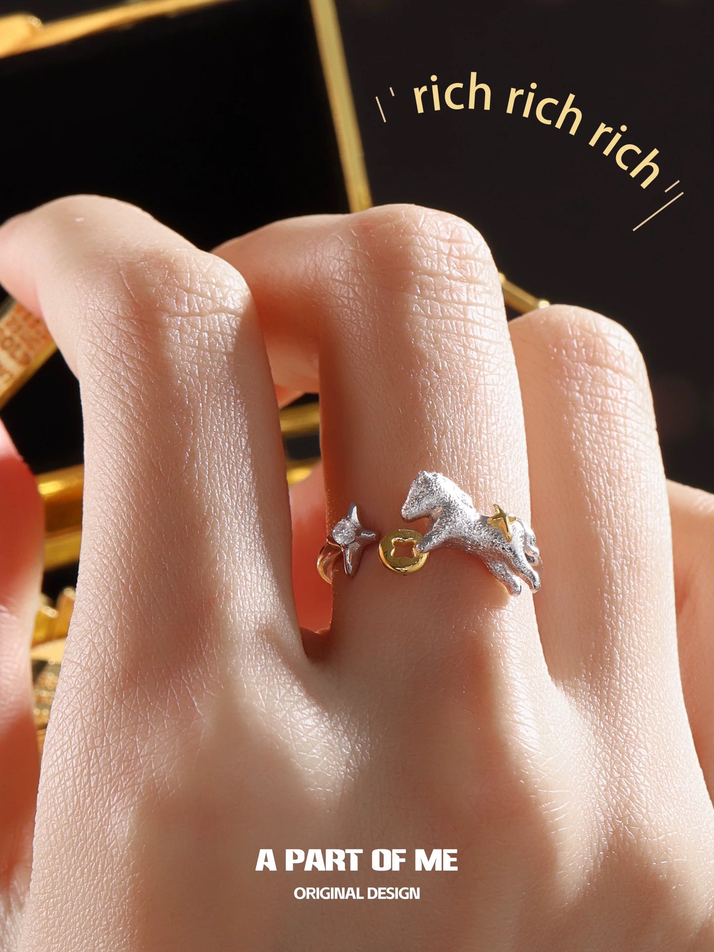 Year of the Horse S925 Sterling Silver Adjustable Ring