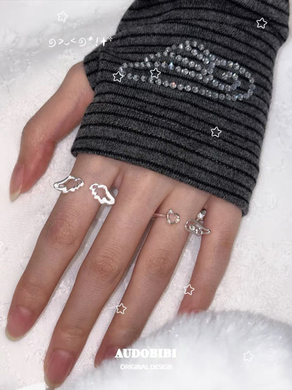 Judgement Angel S925 Sterling Silver Heart & Wings Rings